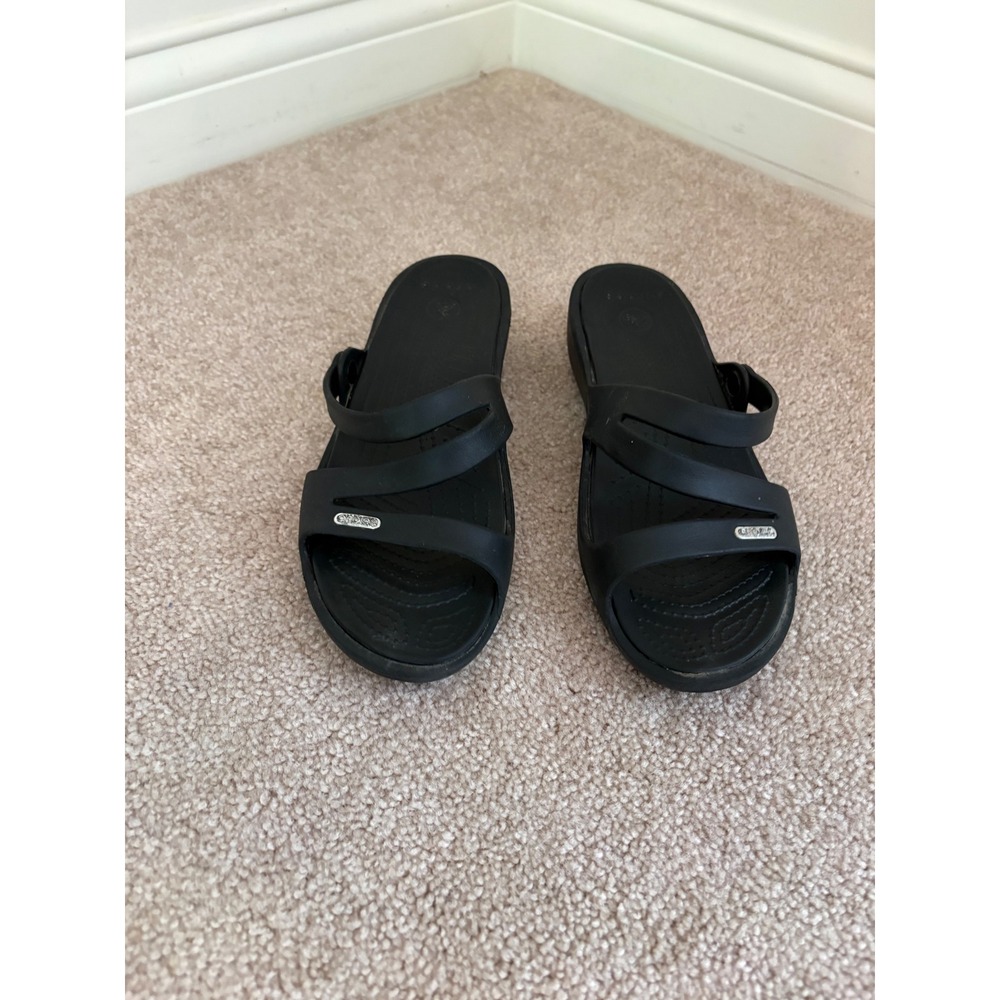 Crocs Meleen Twist Black Multi Strap Slide Wedge Sandals Womens Size 8